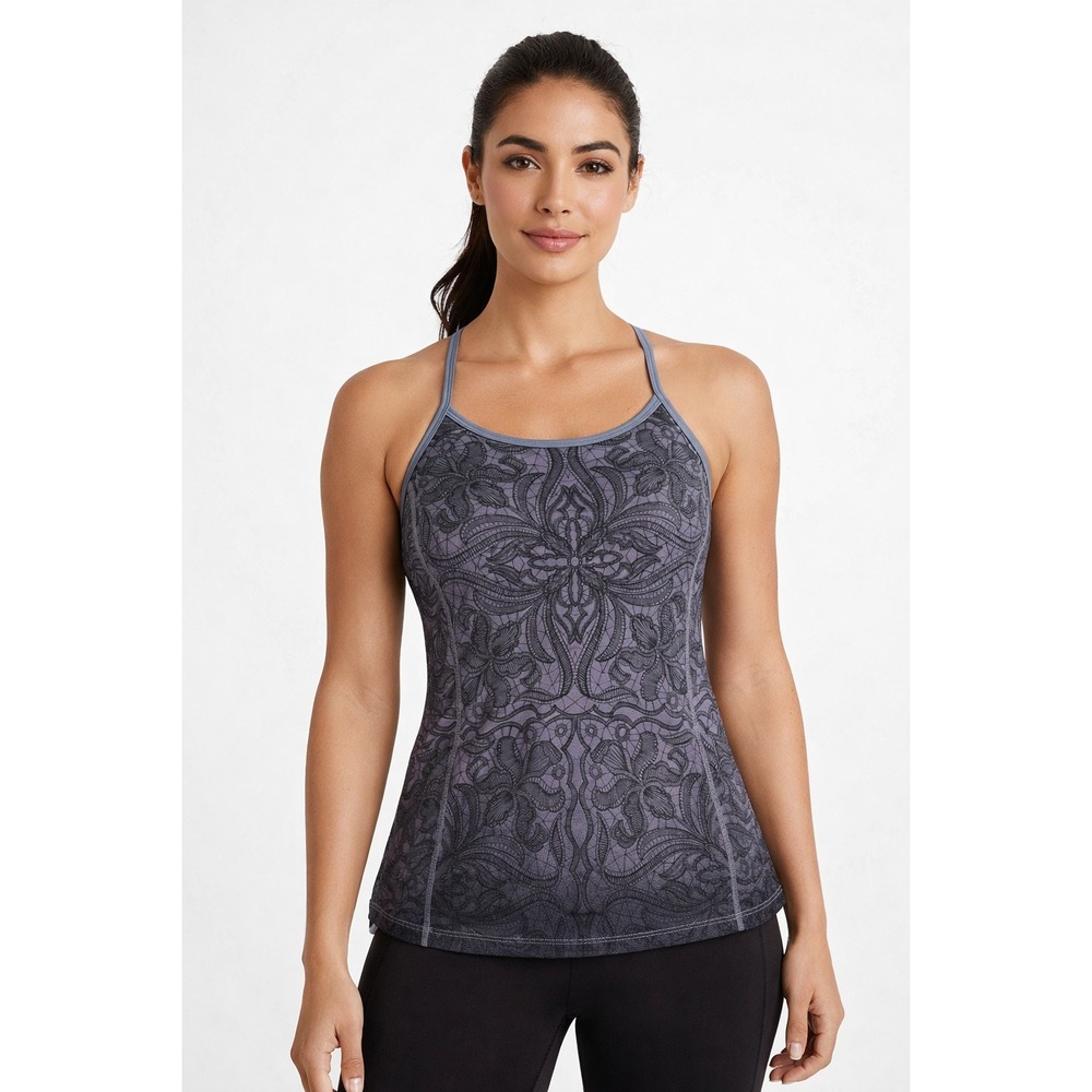 New Athleta Printed Harmonious Strappy Cami Tank Granite Gray Sz Small Vtg‎ Y2K